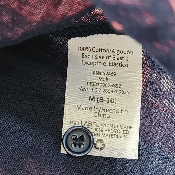 NEW Time and Tru Top Womens M Blue Pink Button Down 3/4 Puff Sleeves Peasant - Picture 5 of 9